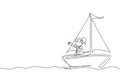 Single continuous line drawing smiling little girl in sailboat. Happy kids sailing boats. Cute little children on boat. Joyful Royalty Free Stock Photo