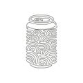 Single continuous line drawing soda in aluminum can. Soft drink to crave for refreshing feeling. Eliminate thirst. Swirl curl