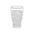 Single continuous line drawing soft drink in glass. Cold cola soda to crave for refreshing feeling. Drink to quench thirst. Swirl