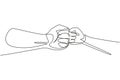 Single continuous line drawing son and father\'s fist touching each other. Old man and kid holding hands together Royalty Free Stock Photo