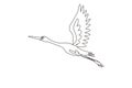 Single continuous line drawing storks flying in sky. Bird as symbol for baby shower, delivery, news, pregnancy. Spring mood