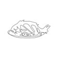 Single continuous line drawing stylized baked sea fish logo label. Grilled seafood restaurant concept. Modern one line draw design