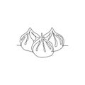 Single continuous line drawing of stylized Chinese dumpling logo label. Asian mantou restaurant graphic concept. Modern one line