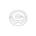 Single continuous line drawing of stylized donut store logo label. Emblem fast food doughnut restaurant concept. Modern one line Royalty Free Stock Photo