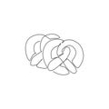 Single continuous line drawing of stylized Germany pretzel logo label. Traditional snack cookies shop concept. Modern one line