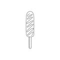 Single continuous line drawing of stylized popsicles store logo label. Emblem sweet ice stick dessert concept. Modern one line