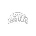 Single continuous line drawing of stylized sweet croissant shop logo label. Emblem pastry restaurant concept. Modern one line draw Royalty Free Stock Photo