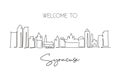 Single continuous line drawing Syracuse skyline, New York State. Famous city scraper landscape. World travel home wall decor art