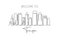 Single continuous line drawing of Tampa city skyline, USA. Famous city scraper and landscape. World travel concept home wall decor