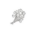 Single continuous line drawing of tied bunch healthy organic coriander leaf for logo identity. Fresh cilantro concept for