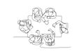 Single continuous line drawing top view of young happy businessmen businesswoman meeting and giving thumbs up gesture from top