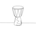 Single Continuous Line Drawing Of Traditional African Ethnic Drum, Djembe. Modern Percussion Music Instruments Concept One Line