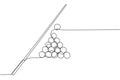 Single continuous line drawing of triangle pyramid balls stack for pool billiards game at billiard room. Indoor sport game concept