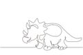 Single continuous line drawing triceratops dinosaur. Large prehistoric dinosaur triceratops. Extinct ancient animals. Animal