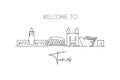 Single continuous line drawing of Tunis city skyline, Tunisia. Famous city scraper and landscape home wall decor print poster art