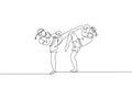 Single continuous line drawing of two young sportive men training thai boxing at gym club center. Combative muay thai sport