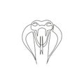 Single continuous line drawing of venomous snake for business logo identity. Deadly scary king cobra mascot concept for company