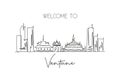 Single continuous line drawing Vientiane city skyline, Laos. Famous city scraper landscape postcard. World travel destination