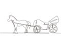 Single continuous line drawing vintage transportation, horse pulling carriage