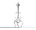Single continuous line drawing of violin on white background. Trendy stringed music instruments concept one line draw design