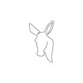 Single continuous line drawing of walking donkey for ranch logo identity. Tiny horse size mascot concept for donkey farm icon. Royalty Free Stock Photo