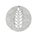 Single continuous line drawing wheat ears icon. Agriculture farm logo. Natural product grain sign. Swirl curl circle background Royalty Free Stock Photo