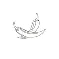 Single continuous line drawing of whole healthy organic hot chili for farm logo identity. Fresh chilli pepper concept for