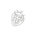 Single continuous line drawing of whole healthy organic strawberry for orchard logo identity. Fresh berry concept for fruit garden Royalty Free Stock Photo