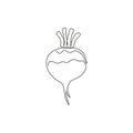 Single continuous line drawing of whole healthy organic white turnip for plantation logo identity. Fresh veggie concept for root Royalty Free Stock Photo