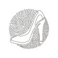 Single continuous line drawing women shoes icon. Lady high heels shoe outline. Fashion footwear design. Elegant women high heel