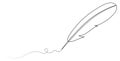 Single continuous line drawing of writing fether or quill pen. Retro handwriting concept one line draw design