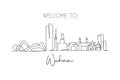 Single continuous line drawing Wuhan skyline, China. Asia famous city scraper landscape gallery. World travel home wall decor art