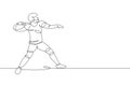 Single continuous line drawing of young agile american football player pass throw the ball to his team for competition media. Royalty Free Stock Photo