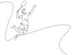 Single continuous line drawing of young agile badminton player jump and smash the ball. Sport exercise concept. Trendy one line Royalty Free Stock Photo