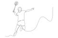 Single continuous line drawing of young agile badminton player jump and smash the ball. Sport exercise concept Royalty Free Stock Photo