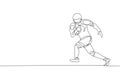 Single continuous line drawing of young agile man american football player run fast to avoid rival team for competition media.