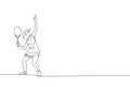 Single continuous line drawing of young agile tennis player prepare doing ball service. Sport exercise concept. Trendy one line Royalty Free Stock Photo
