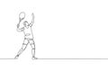 Single continuous line drawing of young agile tennis player prepare to service the ball. Sport exercise concept. Trendy one line Royalty Free Stock Photo