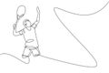 Single continuous line drawing of young agile tennis player ready to service the ball. Sport exercise concept. Trendy one line Royalty Free Stock Photo