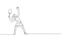 Single continuous line drawing of young agile tennis player ready to service hit the ball. Sport exercise concept. Trendy one line Royalty Free Stock Photo