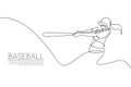 Single continuous line drawing of young agile woman baseball player hit the ball seriously. Sport exercise concept. Trendy one Royalty Free Stock Photo