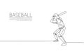 Single continuous line drawing young agile woman baseball player practice to hit the ball. Sport exercise concept. Trendy one line Royalty Free Stock Photo