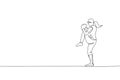 Single continuous line drawing of young agile woman baseball player practice to throw the ball. Sport exercise concept. Trendy one Royalty Free Stock Photo