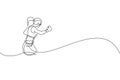 Single continuous line drawing of young agile woman boxer launch powerful uppercut punch. Fair combative sport concept. Trendy one