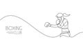 Single continuous line drawing of young agile woman boxer pose punch attack confidently. Fair combative sport concept. Trendy one