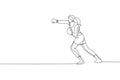 Single continuous line drawing of young agile woman boxer practice punch attack the rival. Fair combative sport concept. Trendy