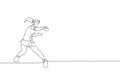 Single continuous line drawing of young agile woman table tennis player hit the ball. Sport exercise concept. Trendy one line draw