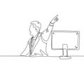 Single continuous line drawing of young angry manager yelling and pointing finger to staff. Anger management at office life