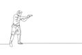 Single continuous line drawing of young athlete man shooter holding gun and training to aim target tactical shooting. Shooting Royalty Free Stock Photo