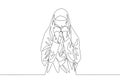 Single continuous line drawing of young attractive middle east muslimah wearing burqa with head scarf. Traditional beauty muslim Royalty Free Stock Photo